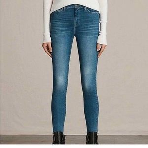 Excellent condition women’s size 29 All Saints Eve blue raw hem cropped jeans